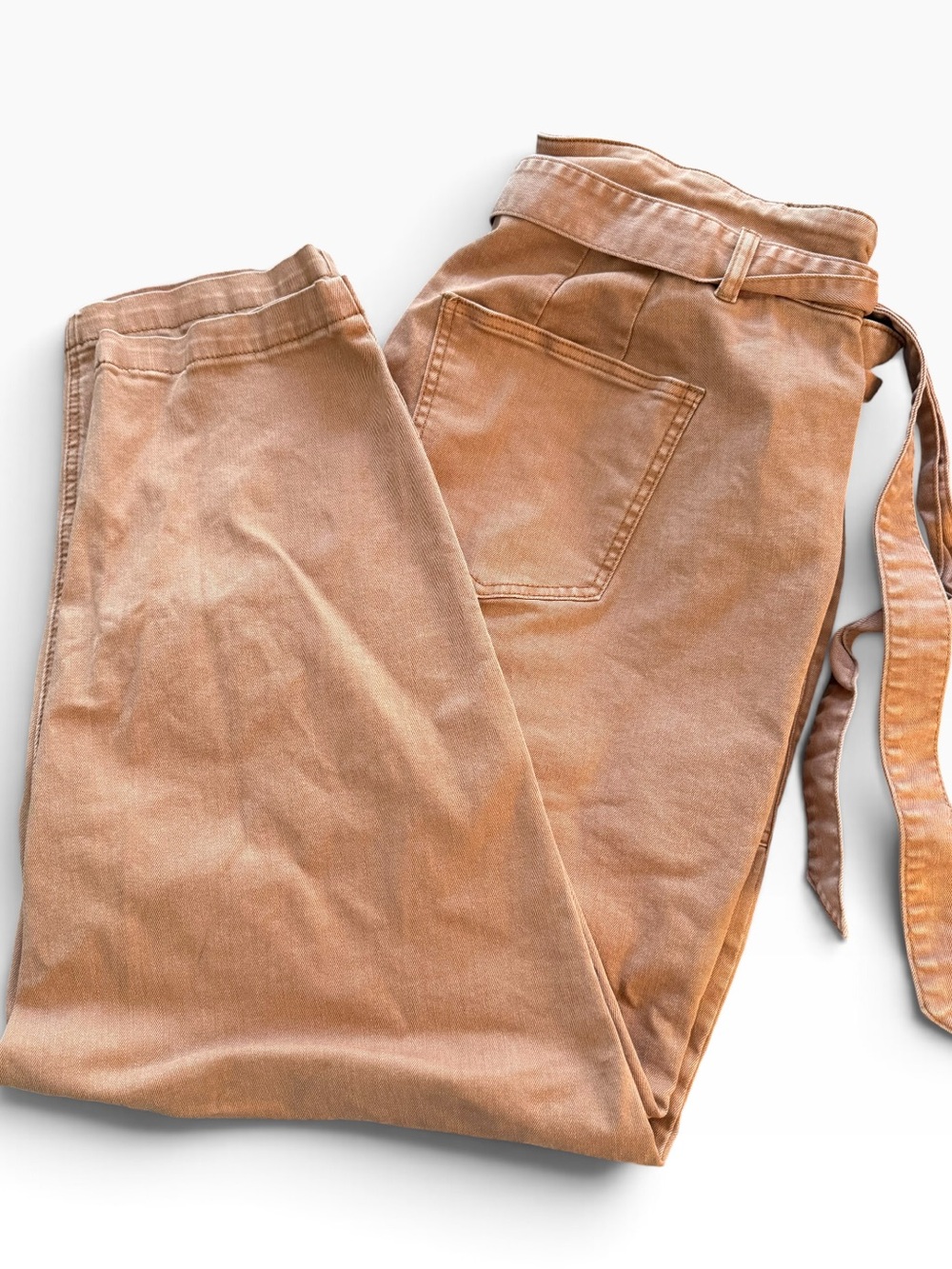 Eloquii Viola Fit Paper Bag Waist Belted Rust Brown Tan Denim Pants